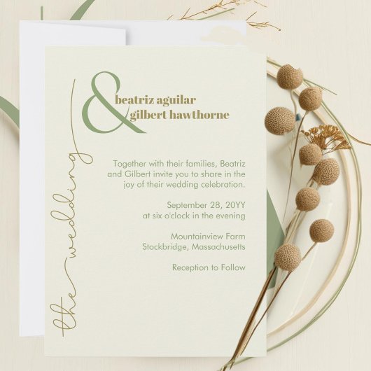 Moderne, stilvolle Creme und grüne Minimalistische Einladung