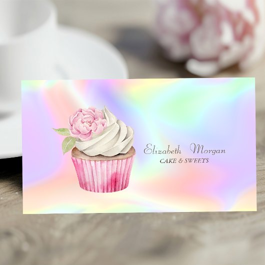 Moderne, stilvolle Cupcake Blume Holographic Visitenkarte