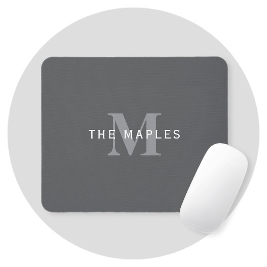 Moderne stilvolle dunkelgraue Monogramm & Name Mousepad