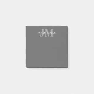 Moderne stilvolle dunkelgraue Monogramm & Name Post-it Klebezettel