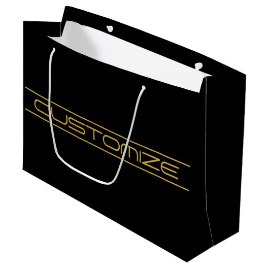 Moderne, stilvolle Editable Gold Text & Line Strei Große Geschenktüte (Vorderseite Schrägansicht)