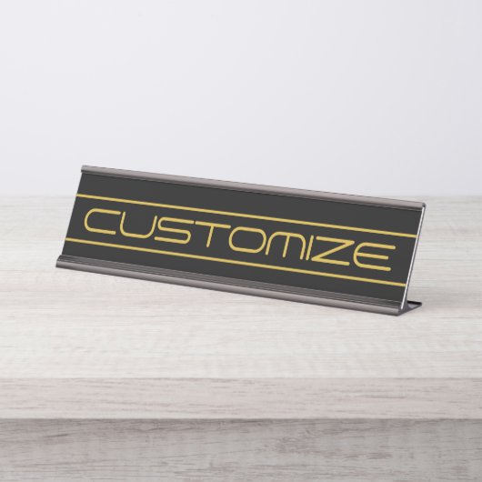 Moderne, stilvolle Editable Gold Text & Line Strei Schreibtischnamensplakette (Vorderseite )