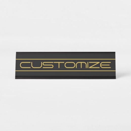 Moderne, stilvolle Editable Gold Text & Line Strei Schreibtischnamensplakette (Vorderseite )