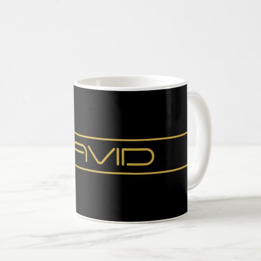 Moderne, stilvolle Editable Gold Text & Stripes Kaffeetasse (VorderseiteRechts)