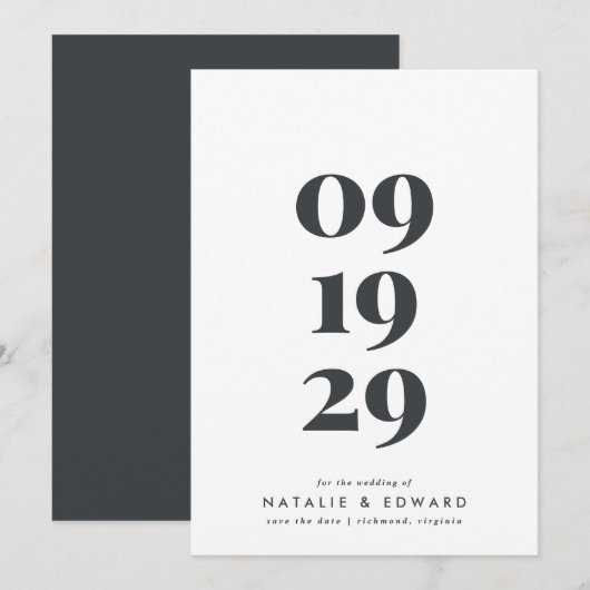 Moderne stilvolle einfache Typografie-Hochzeit Save The Date (Vorne/Hinten)