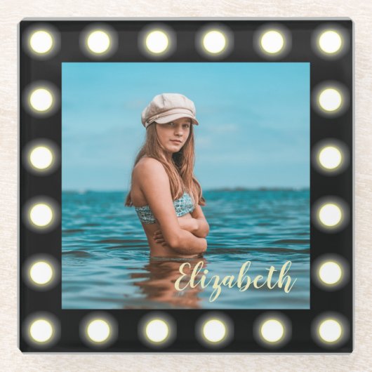 Moderne, stilvolle, einzigartige Schwarz-Quadrat-F Glasuntersetzer (Vorderseite)