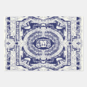 Moderne stilvolle Elegant Navy Blauer Barock Ornam Geschenkpapier Set (Vorderseite)