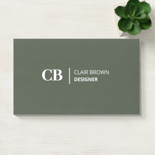 Moderne, stilvolle Forest Green Monogram Notes Post-it Klebezettel (Büro)