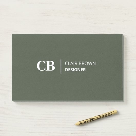 Moderne, stilvolle Forest Green Monogram Notes Post-it Klebezettel (Auf Schreibtisch)