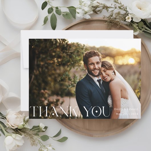 Moderne, stilvolle Foto Hochzeit Dankeskarte