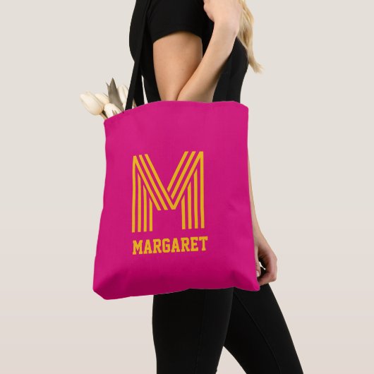 Moderne stilvolle fuchsia und gelbe monogramm Name Tasche (Von Nahem)