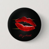 Moderne, stilvolle Glitzer Rote Lippen, schwarz-Pe Button (Vorderseite)