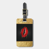 Moderne, stilvolle Glitzer Rote Lippen, schwarz-Pe Gepäckanhänger (Vorderseite vertikal)