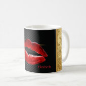 Moderne, stilvolle Glitzer Rote Lippen, schwarz-Pe Kaffeetasse (VorderseiteRechts)