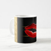 Moderne, stilvolle Glitzer Rote Lippen, schwarz-Pe Kaffeetasse (Vorderseite Links)