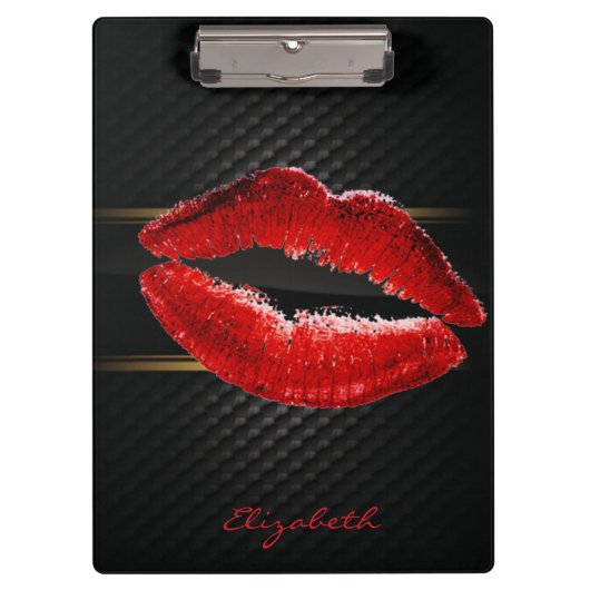 Moderne, stilvolle Glitzer Rote Lippen, schwarz-Pe Klemmbrett (Vorderseite)