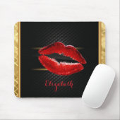 Moderne, stilvolle Glitzer Rote Lippen, schwarz-Pe Mousepad (Mit Mouse)
