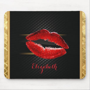 Moderne, stilvolle Glitzer Rote Lippen, schwarz-Pe Mousepad