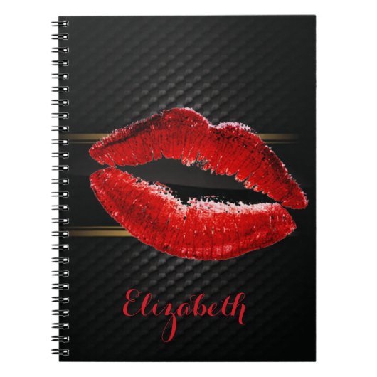 Moderne, stilvolle Glitzer Rote Lippen, schwarz-Pe Notizblock (Vorderseite)