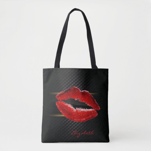 Moderne, stilvolle Glitzer Rote Lippen, schwarz-Pe Tasche (Vorderseite)