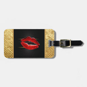 Moderne stilvolle glitzernde rote Lippen, personal Gepäckanhänger