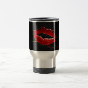 Moderne stilvolle glitzernde rote Lippen, personal Reisebecher
