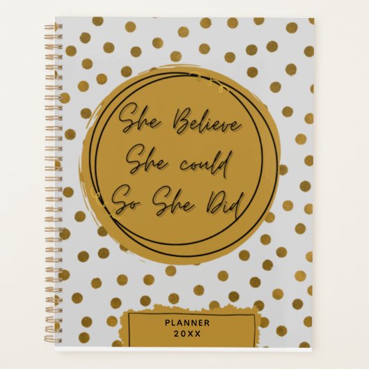 Moderne, stilvolle Gold Glitzer Polka Dots Planer (Vorderseite)
