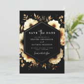 Moderne, stilvolle Gold- und Black Wedding Save The Date (Stehend Vorderseite)