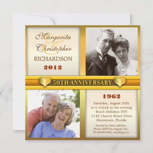 moderne stilvolle Goldene Einladungen zum 50-jähri (Vorderseite)