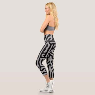 Moderne, stilvolle Gray & Black Classic Capri Leggings