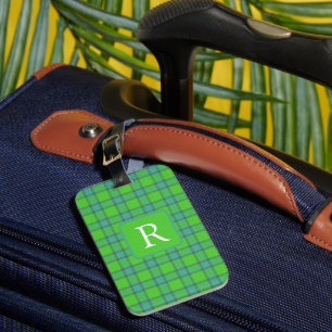 Moderne stilvolle grüne und blaue Karo-Tartan-Mono Gepäckanhänger