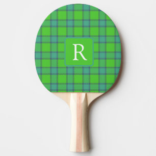 Moderne stilvolle grüne und blaue Karo-Tartan-Mono Tischtennis Schläger