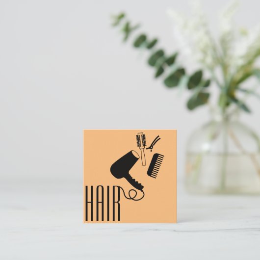 Moderne stilvolle Hair Stylist Black & Orange Quadratische Visitenkarte (Stehend Vorderseite)