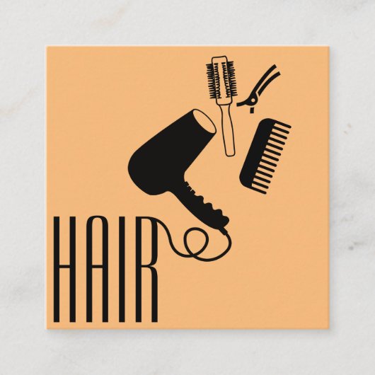 Moderne stilvolle Hair Stylist Black & Orange Quadratische Visitenkarte (Vorderseite)