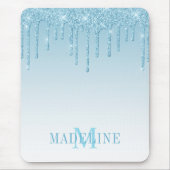 Moderne stilvolle hellblaue Monogramm-Glitzer Mousepad (Vorne)