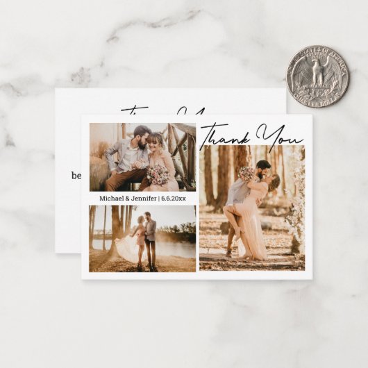 moderne stilvolle Hochzeit 3 Fotos Collage danke Mitteilungskarte (Vorderseite/Rückseite Beispiel)