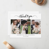 Moderne, stilvolle Hochzeit 3 Fotos Vielen Dank Mitteilungskarte (Vorderseite/Rückseite Beispiel)