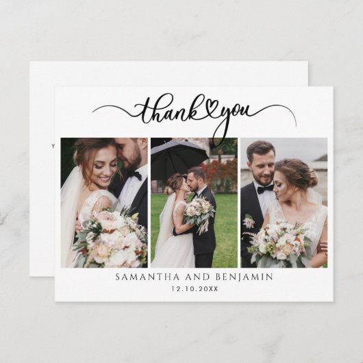 Moderne, stilvolle Hochzeit 3 Fotos Vielen Dank Mitteilungskarte (Vorne/Hinten)