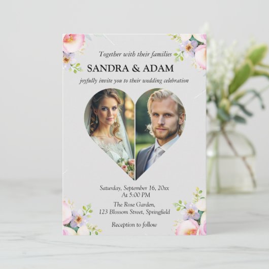 Moderne, stilvolle Hochzeit im Foto Einladung (Stehend Vorderseite)