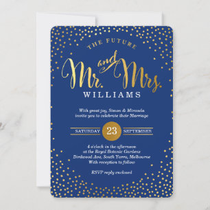 MODERNE STILVOLLE HOCHZEIT mini gold konfetti navy Einladung