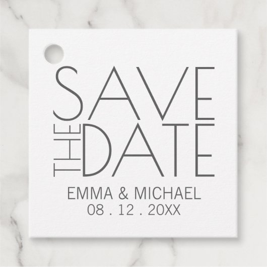 Moderne, stilvolle Hochzeit retten das Datum Geschenkanhänger (Vorderseite)