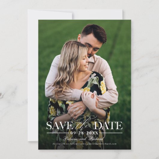 Moderne, stilvolle Hochzeit spart das Date-Foto Einladung (Vorderseite)