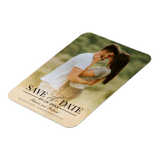 Moderne, stilvolle Hochzeit spart das Date-Foto Magnet (Linke Seite)