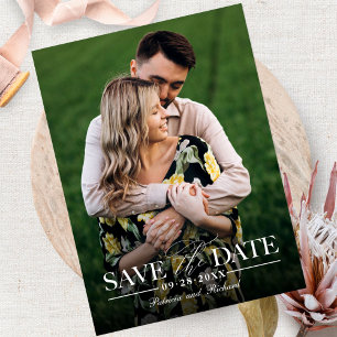 Moderne, stilvolle Hochzeit spart das Date-Foto Postkarte