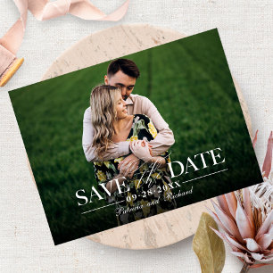 Moderne, stilvolle Hochzeit spart das Date-Foto Postkarte
