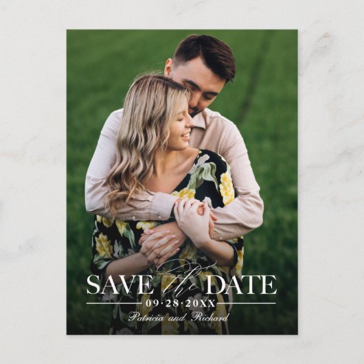 Moderne, stilvolle Hochzeit spart das Date-Foto Postkarte (Vorderseite)