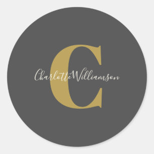 Moderne stilvolle Kalligrafie Monogramm Schwarz Go Runder Aufkleber