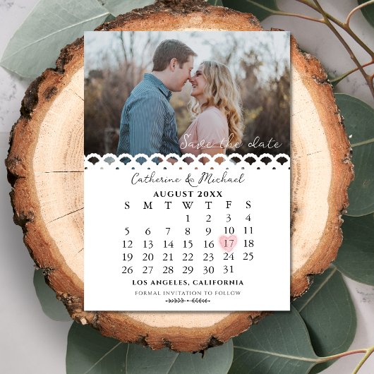 Moderne, stilvolle Lace Simple Foto Date Calendar Save The Date