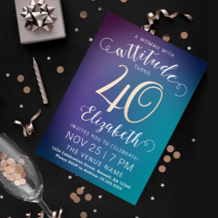 Moderne stilvolle Lady Forty Türkis Gradient Typo Folien Feiertagskarte