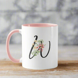 Moderne, stilvolle Letter W Black Script floral Tasse